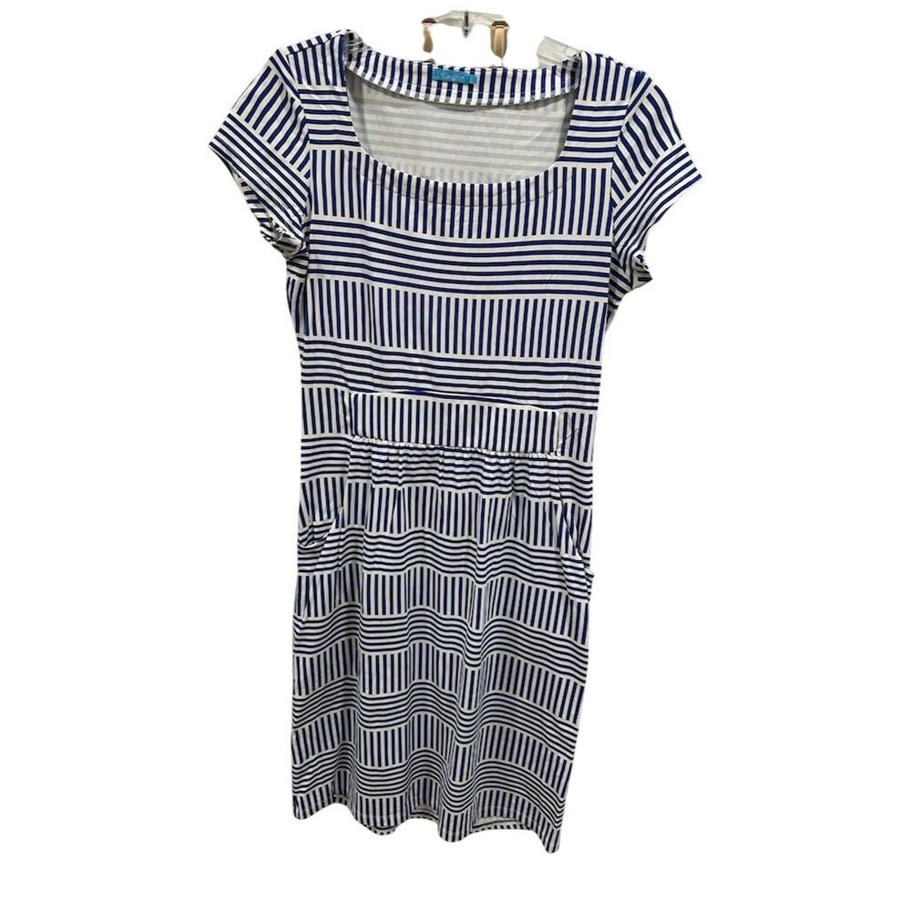 J.McLaughlin Women's SZ S Blue Striped Knee Length Dress Square‎ Neck